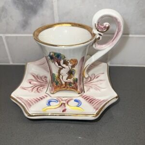 Antique R. Capodimonte"ITALY"Cherub/Balloons Demitasse Cup/saucer Gold Trim